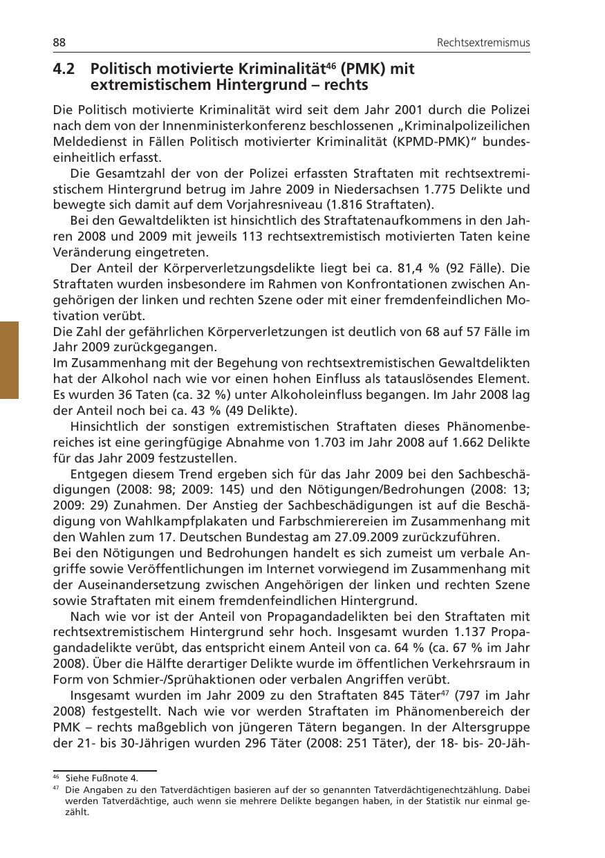 Seite 88 des Verfassungsschutzbericht 2009 Niedersachsen
