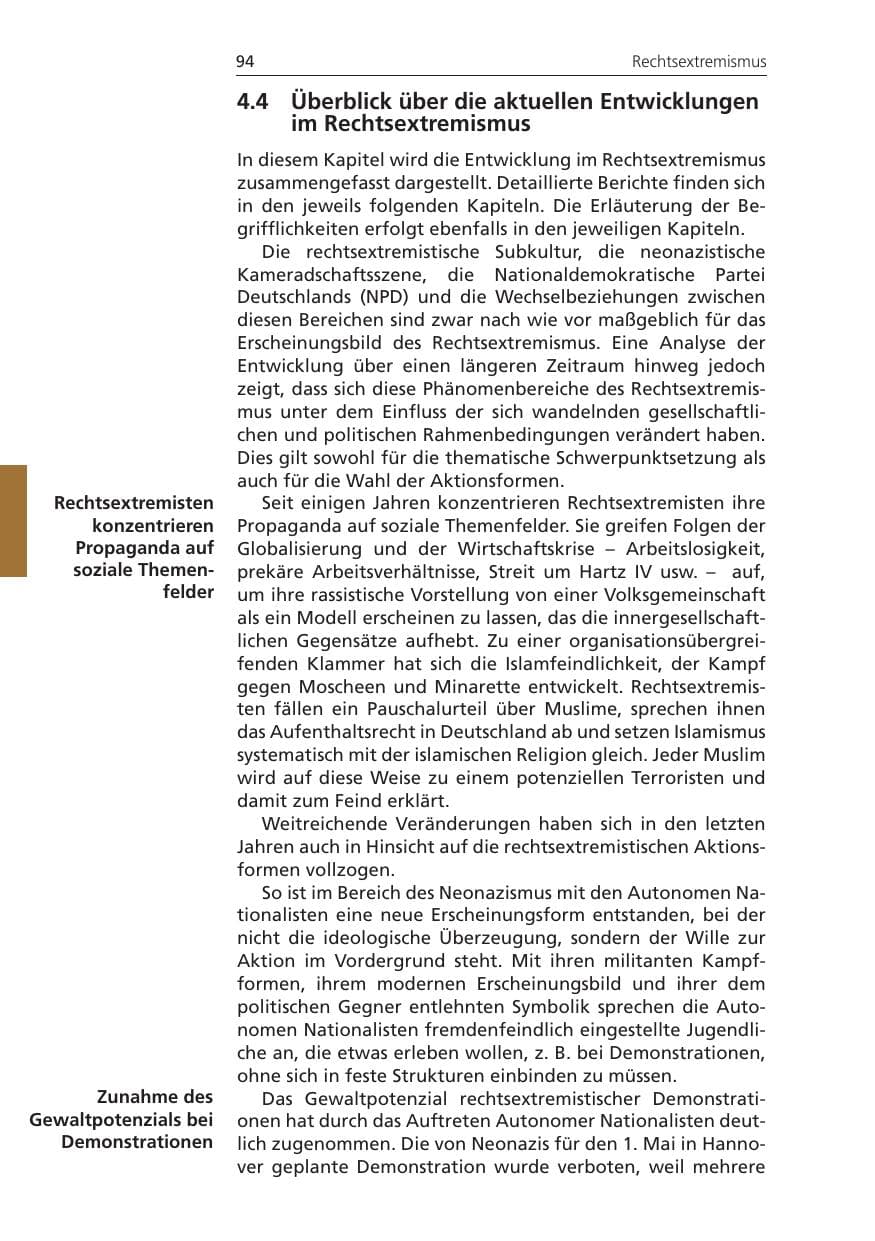 Seite 94 des Verfassungsschutzbericht 2009 Niedersachsen