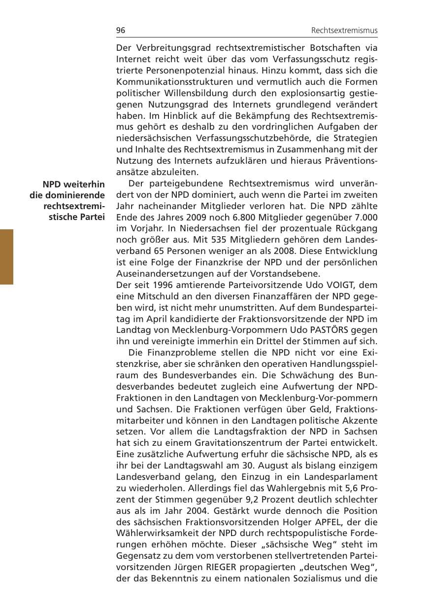 Seite 96 des Verfassungsschutzbericht 2009 Niedersachsen