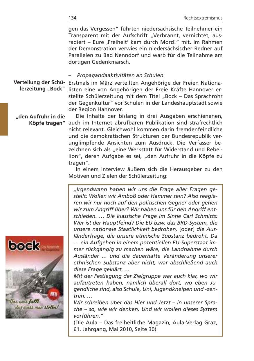 Seite 134 des Verfassungsschutzbericht 2010 Niedersachsen