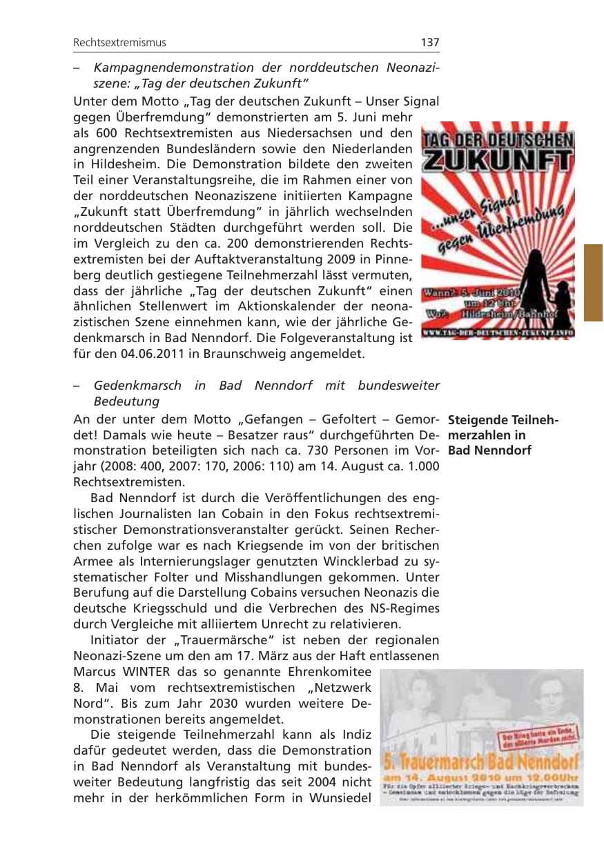 Seite 137 des Verfassungsschutzbericht 2010 Niedersachsen