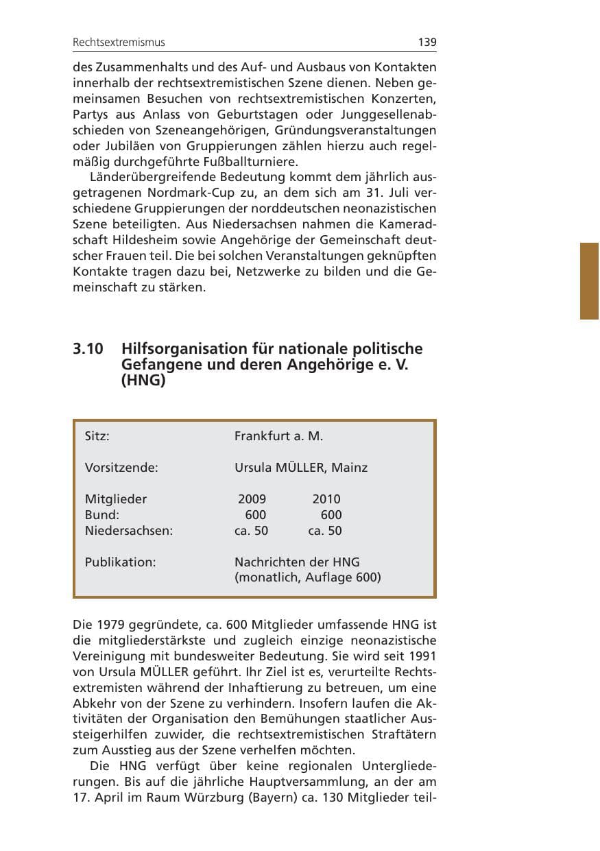 Seite 139 des Verfassungsschutzbericht 2010 Niedersachsen