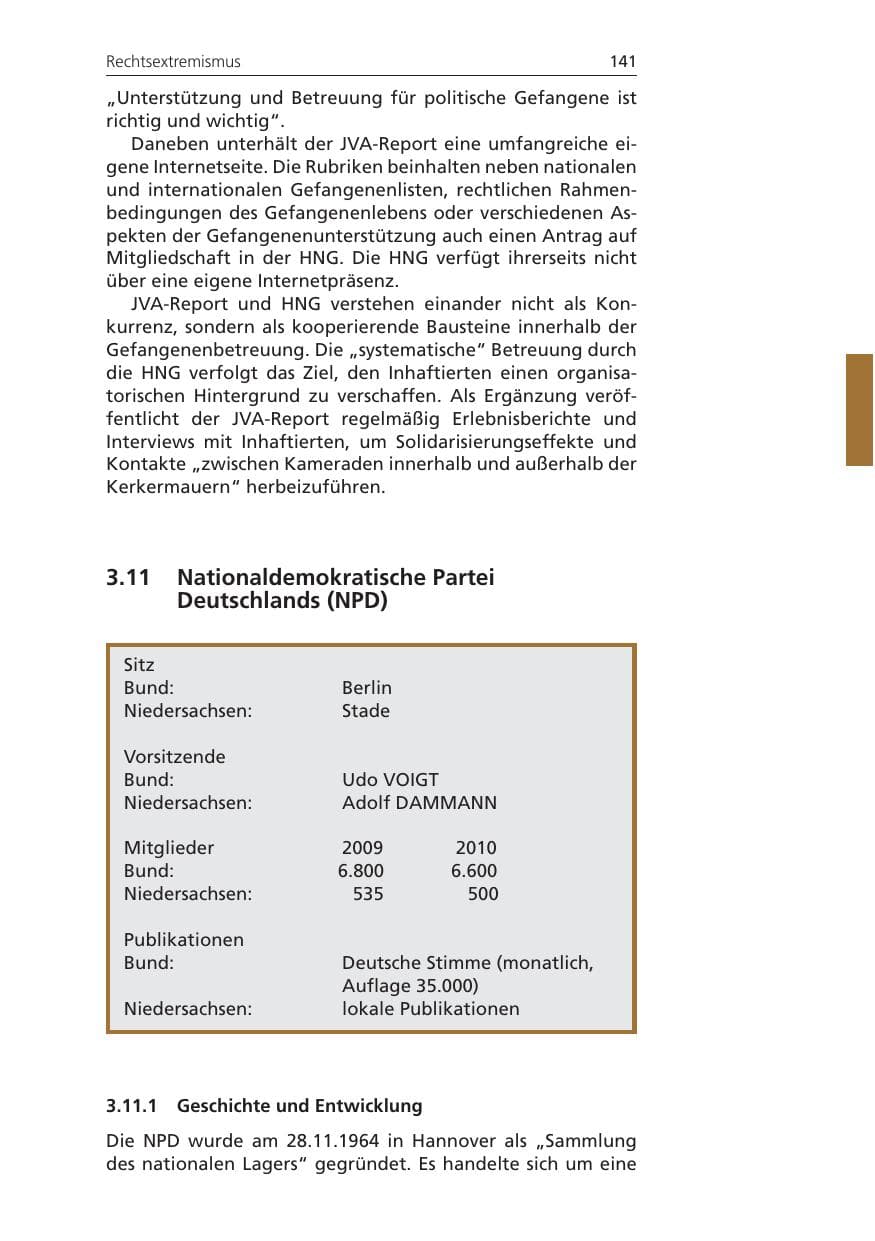 Seite 141 des Verfassungsschutzbericht 2010 Niedersachsen