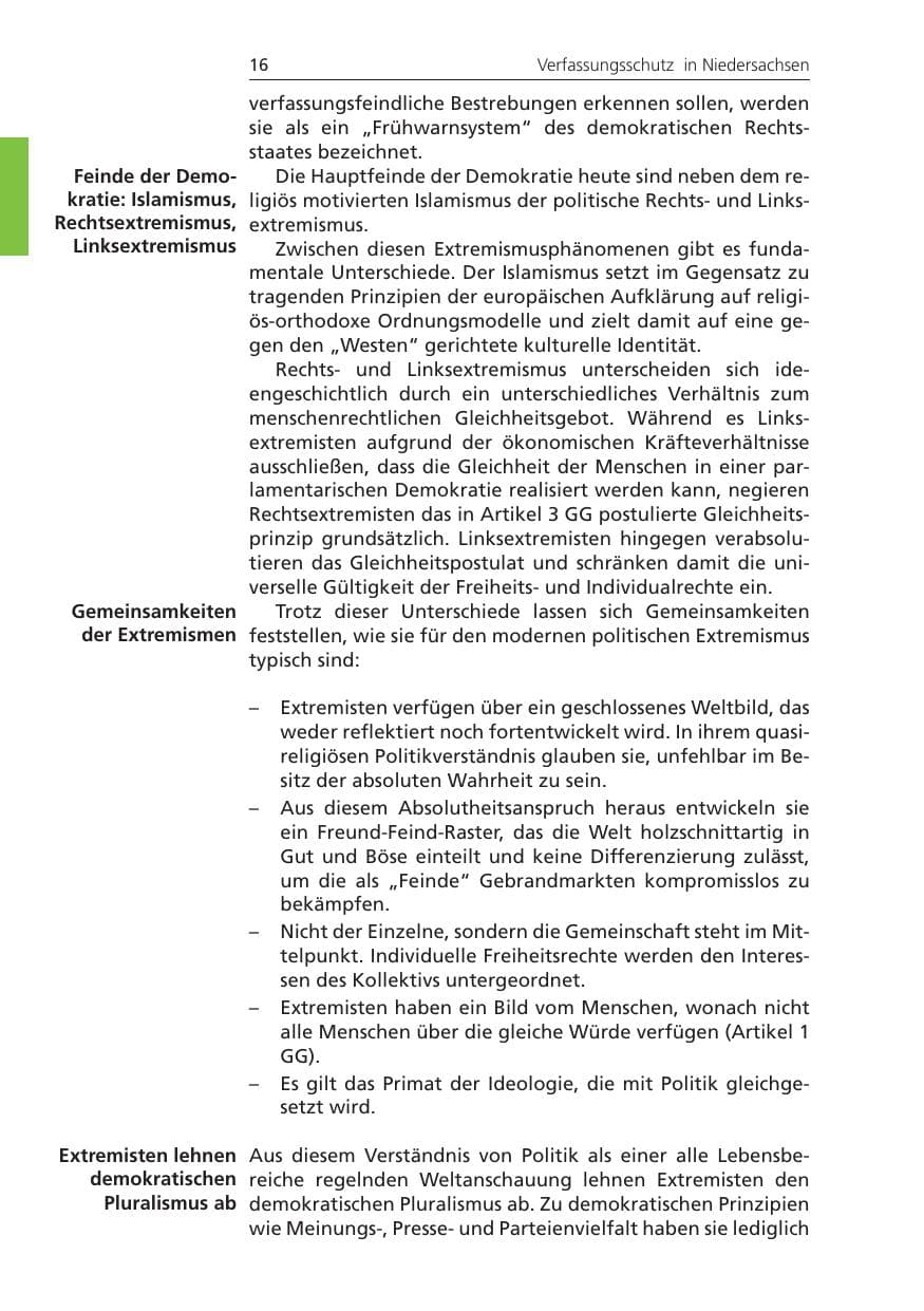 Seite 16 des Verfassungsschutzbericht 2010 Niedersachsen