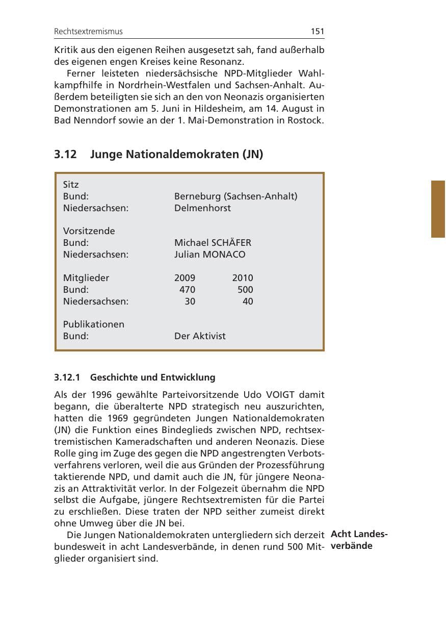 Seite 151 des Verfassungsschutzbericht 2010 Niedersachsen
