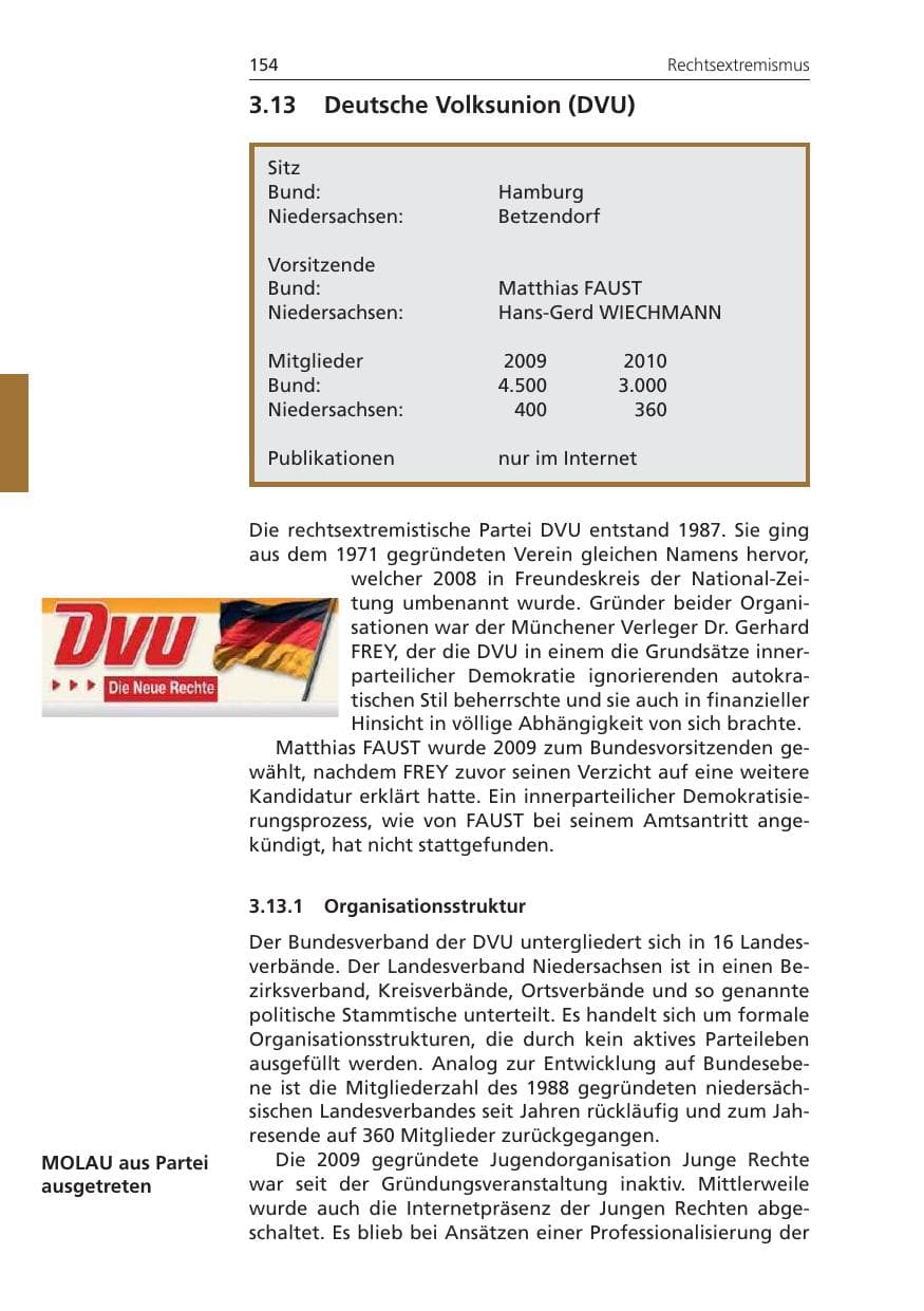 Seite 154 des Verfassungsschutzbericht 2010 Niedersachsen