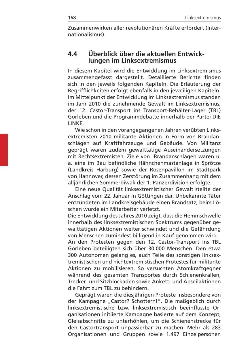 Seite 168 des Verfassungsschutzbericht 2010 Niedersachsen