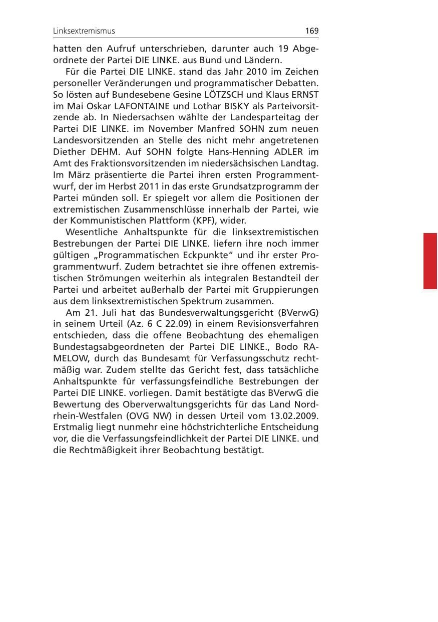 Seite 169 des Verfassungsschutzbericht 2010 Niedersachsen