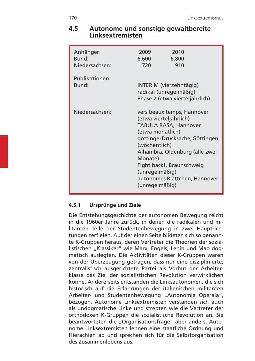 Seite 170 des Verfassungsschutzbericht 2010 Niedersachsen