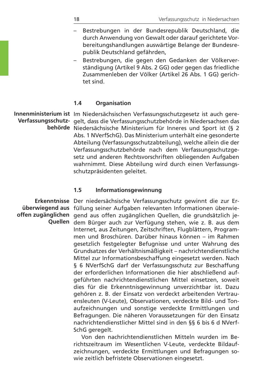 Seite 18 des Verfassungsschutzbericht 2010 Niedersachsen