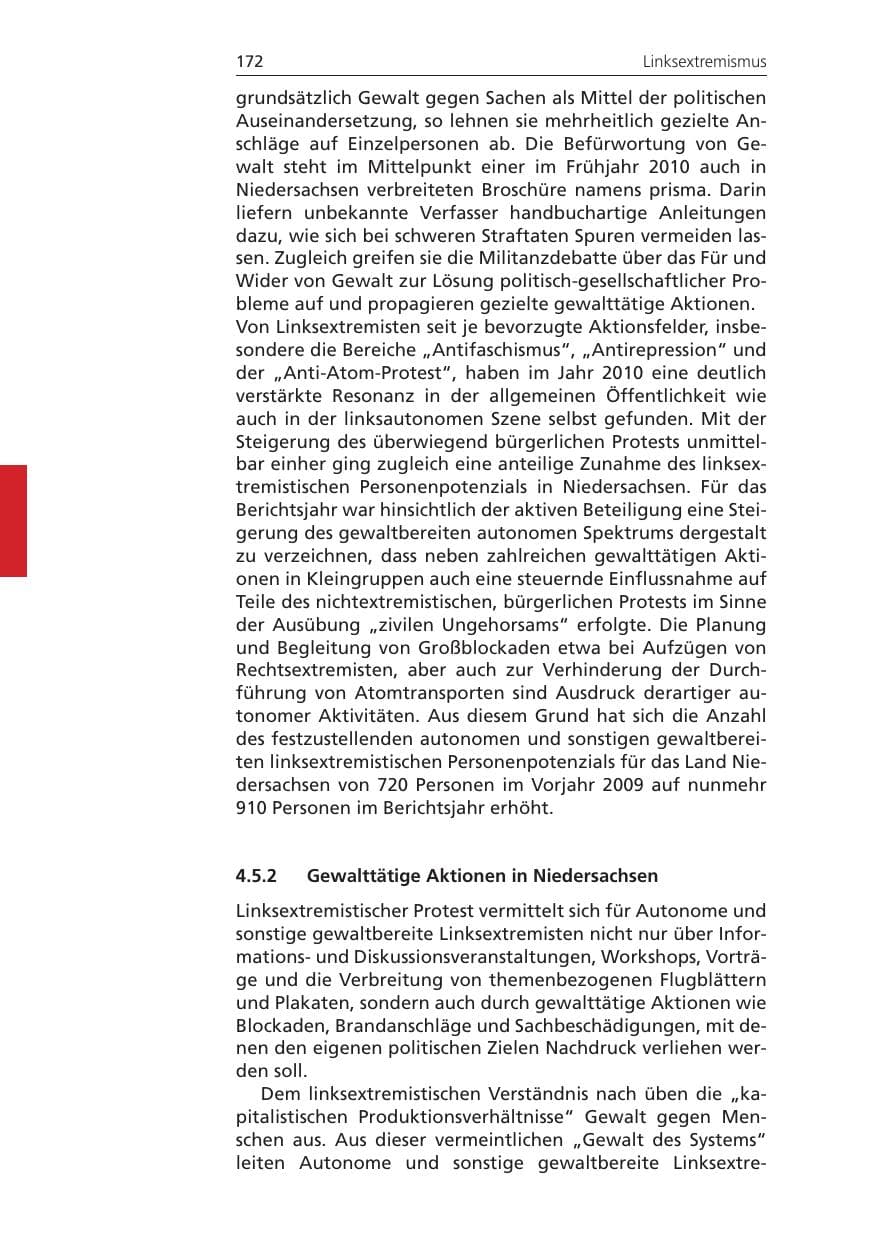 Seite 172 des Verfassungsschutzbericht 2010 Niedersachsen