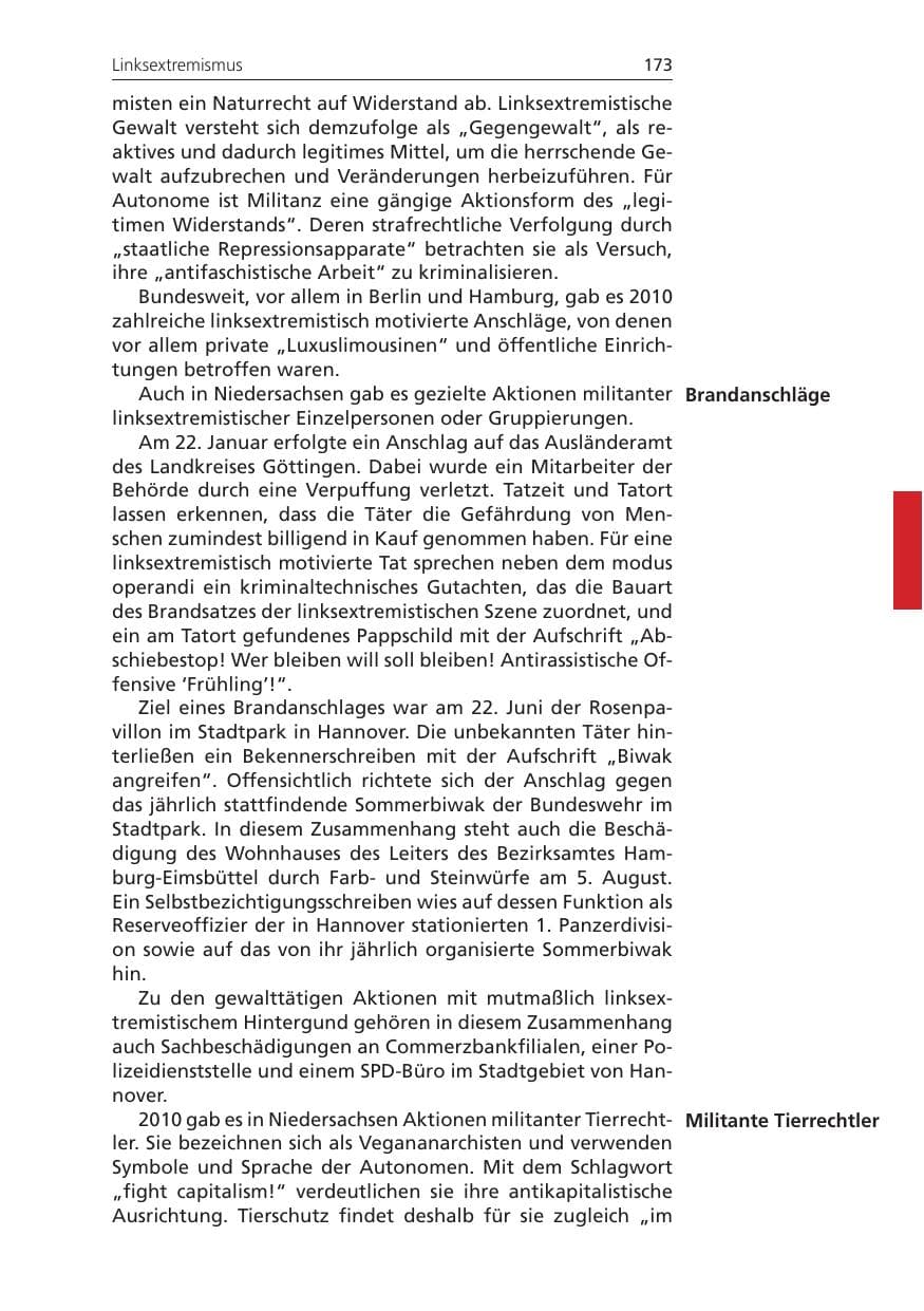 Seite 173 des Verfassungsschutzbericht 2010 Niedersachsen