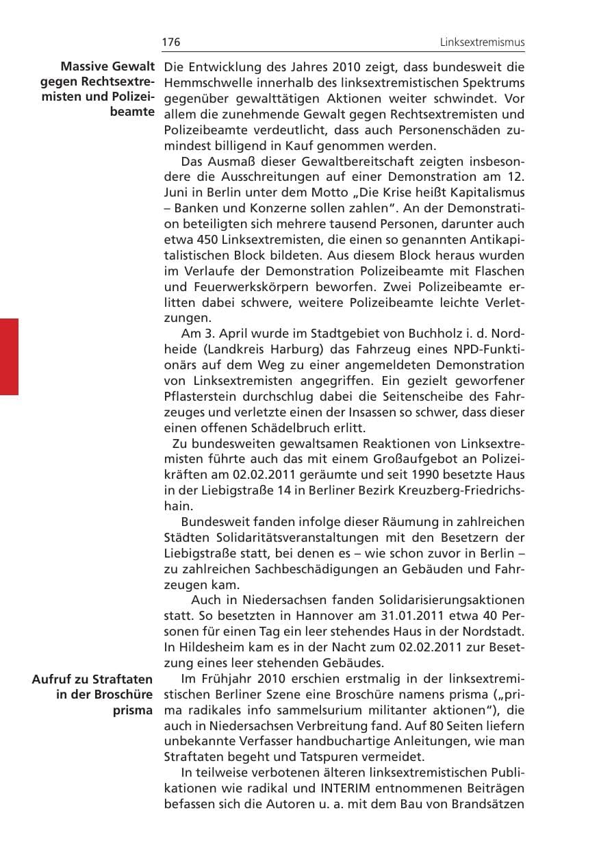 Seite 176 des Verfassungsschutzbericht 2010 Niedersachsen
