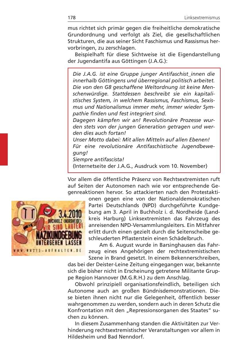 Seite 178 des Verfassungsschutzbericht 2010 Niedersachsen