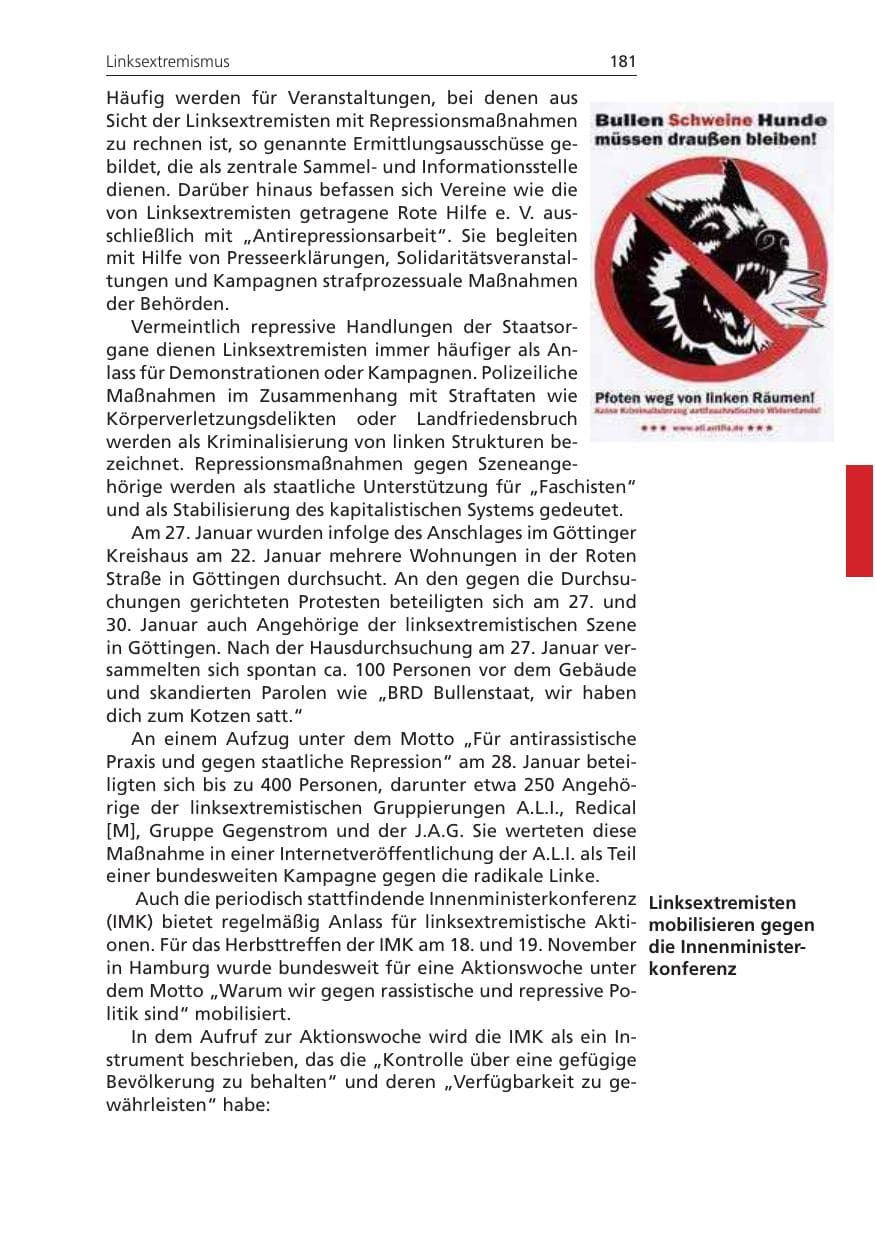 Seite 181 des Verfassungsschutzbericht 2010 Niedersachsen