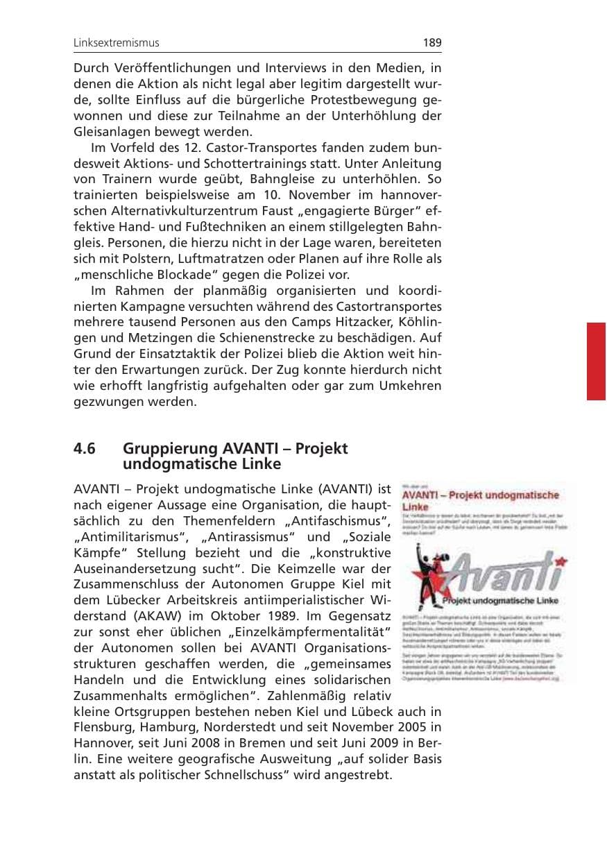 Seite 189 des Verfassungsschutzbericht 2010 Niedersachsen