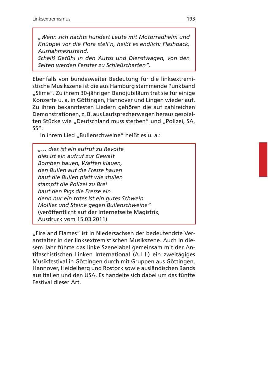 Seite 193 des Verfassungsschutzbericht 2010 Niedersachsen