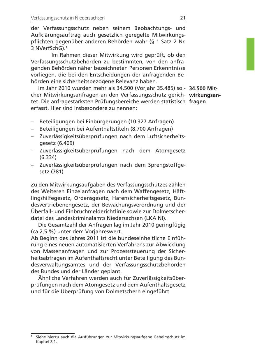 Seite 21 des Verfassungsschutzbericht 2010 Niedersachsen