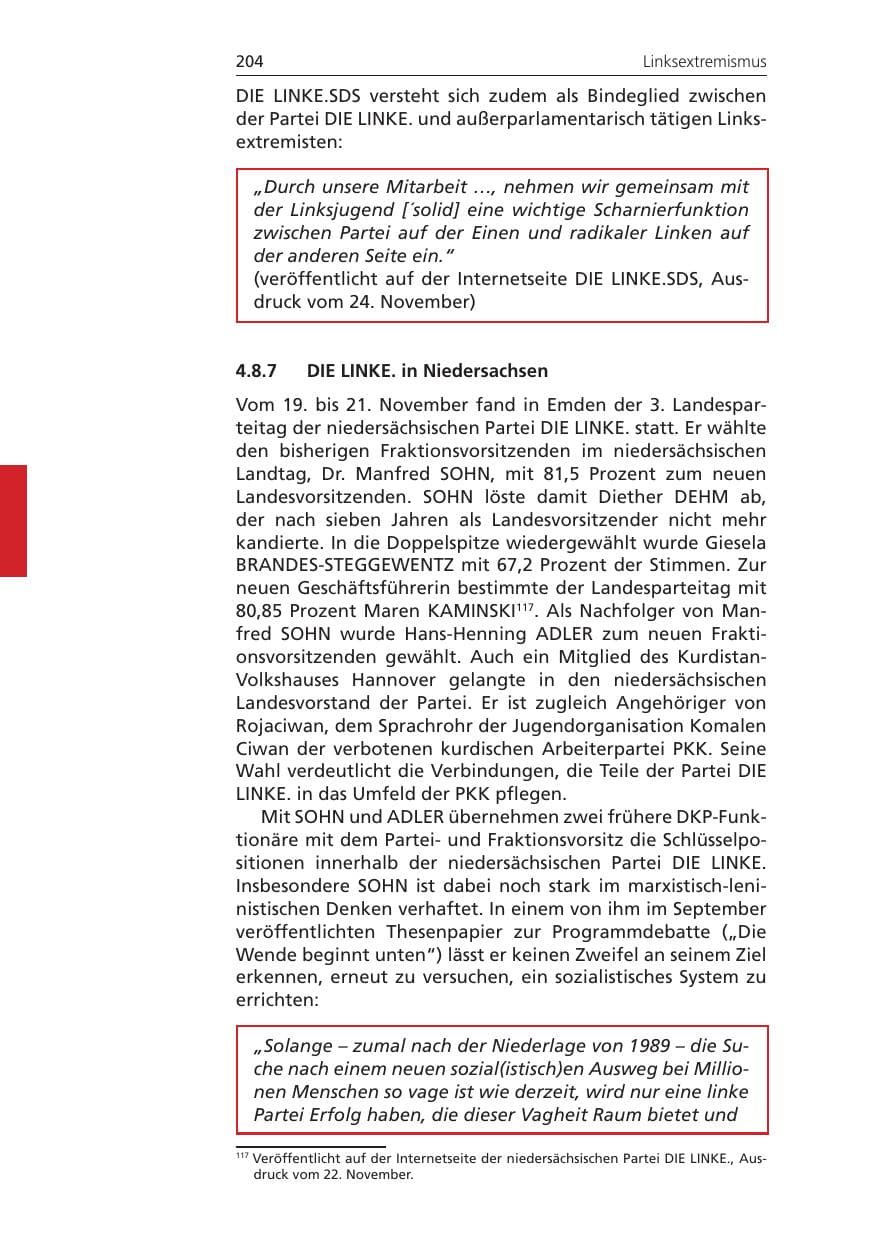 Seite 204 des Verfassungsschutzbericht 2010 Niedersachsen