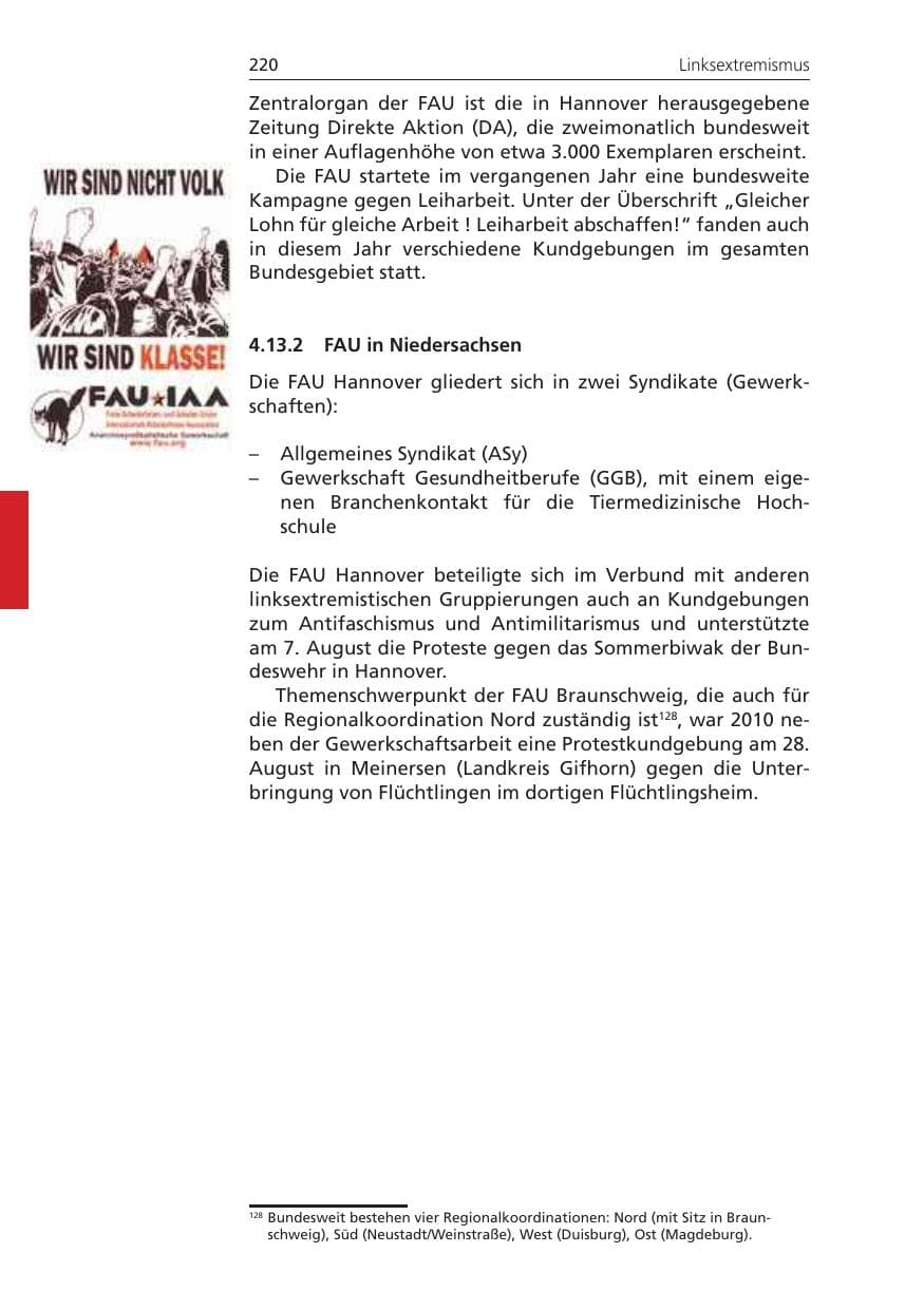 Seite 220 des Verfassungsschutzbericht 2010 Niedersachsen