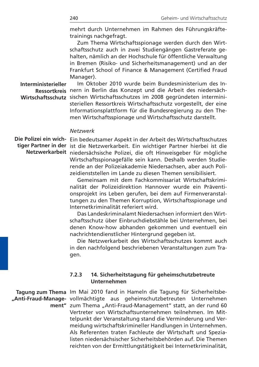 Seite 240 des Verfassungsschutzbericht 2010 Niedersachsen