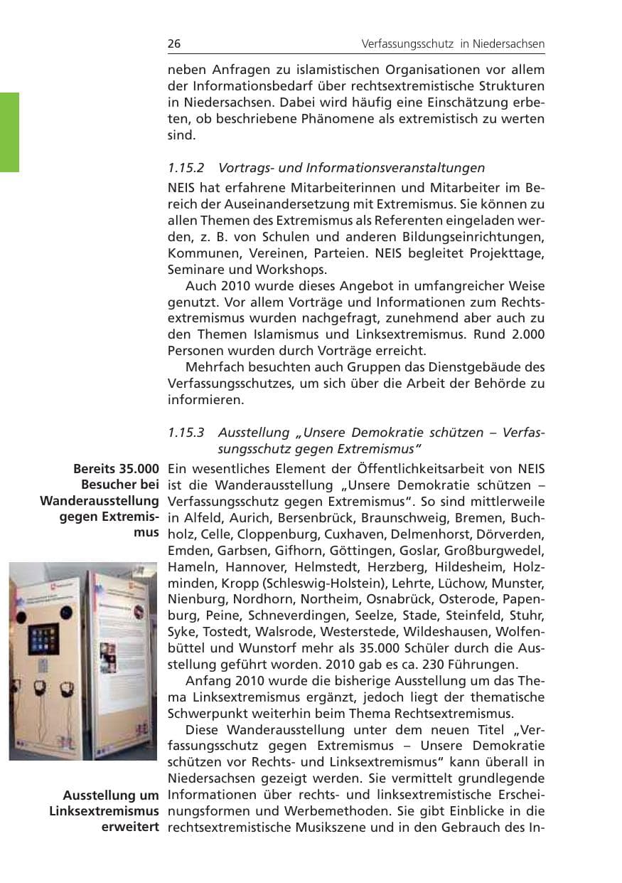 Seite 26 des Verfassungsschutzbericht 2010 Niedersachsen