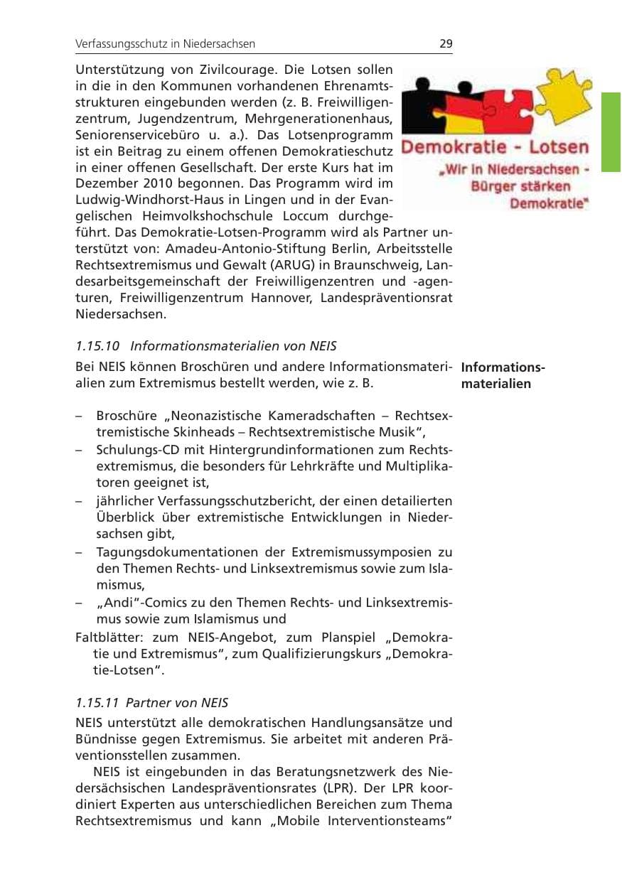 Seite 29 des Verfassungsschutzbericht 2010 Niedersachsen