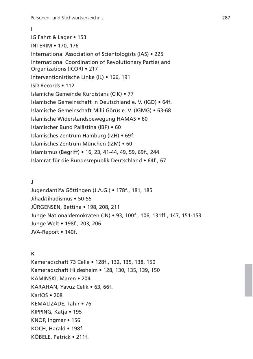 Seite 287 des Verfassungsschutzbericht 2010 Niedersachsen