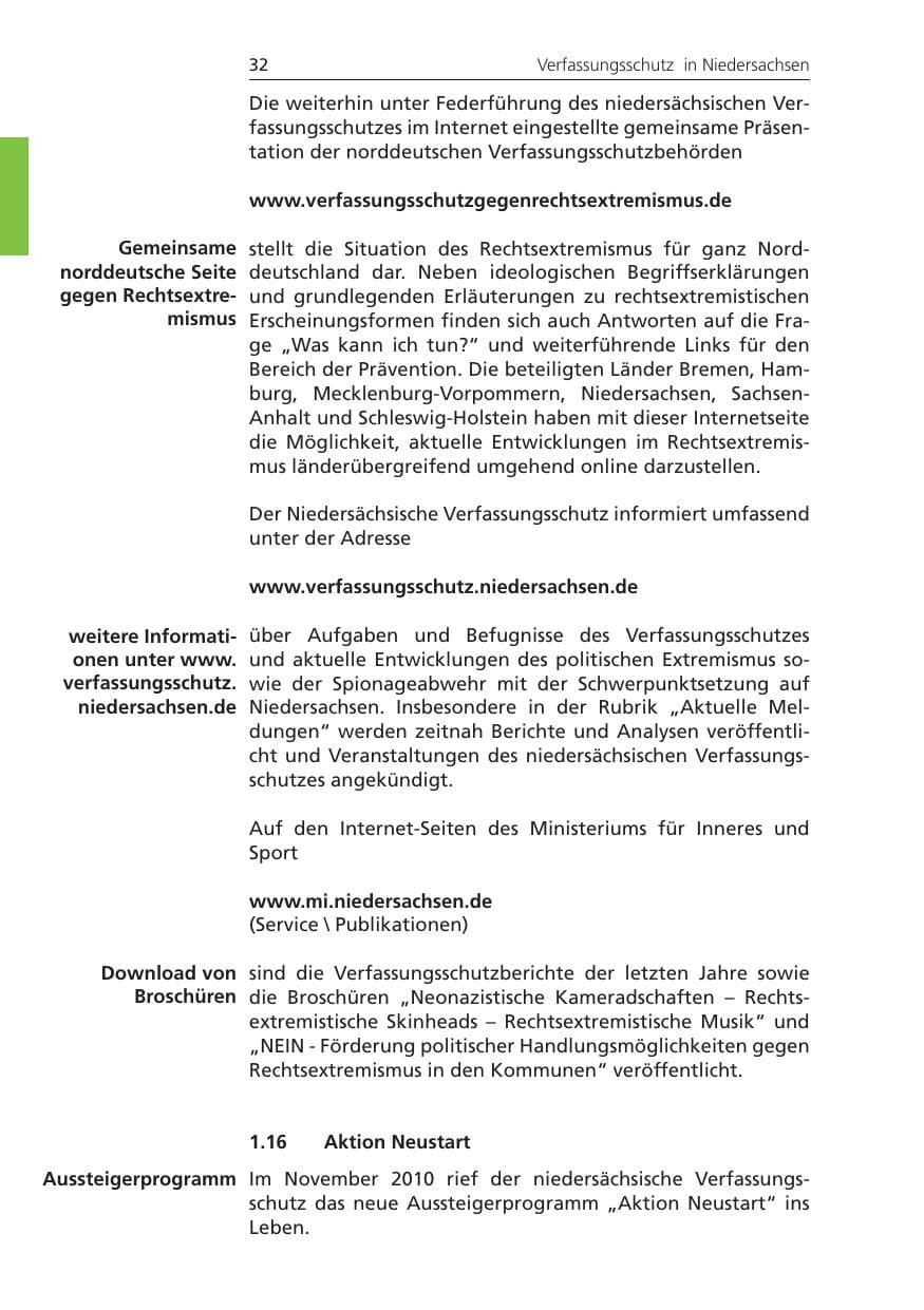 Seite 32 des Verfassungsschutzbericht 2010 Niedersachsen