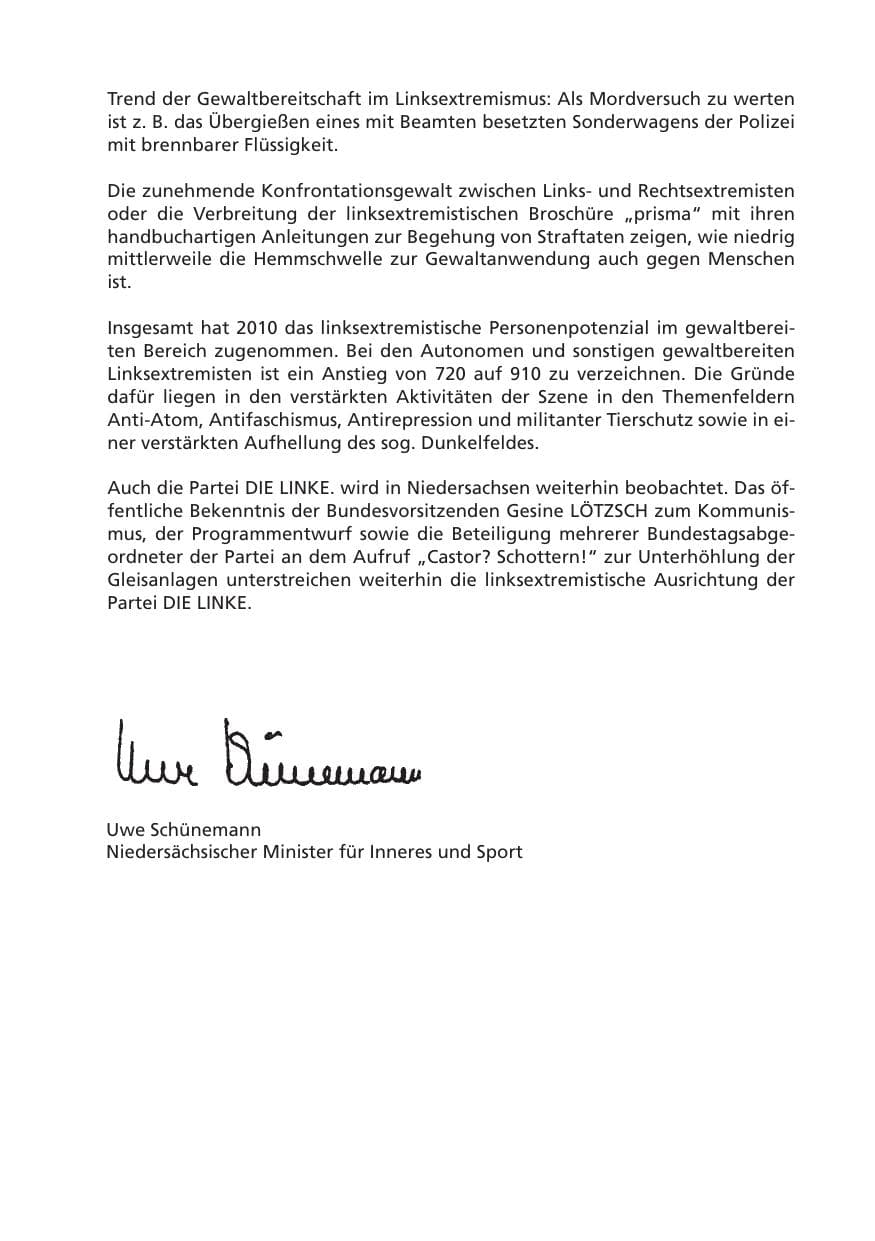 Seite 5 des Verfassungsschutzbericht 2010 Niedersachsen