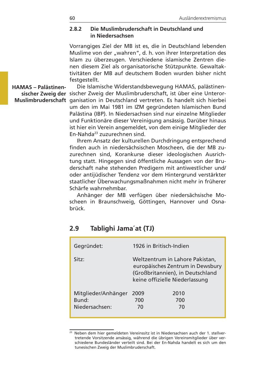 Seite 60 des Verfassungsschutzbericht 2010 Niedersachsen