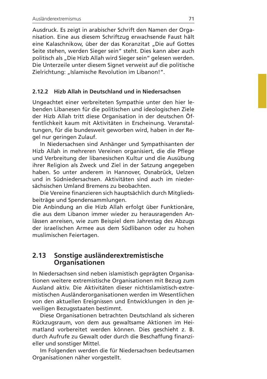 Seite 71 des Verfassungsschutzbericht 2010 Niedersachsen