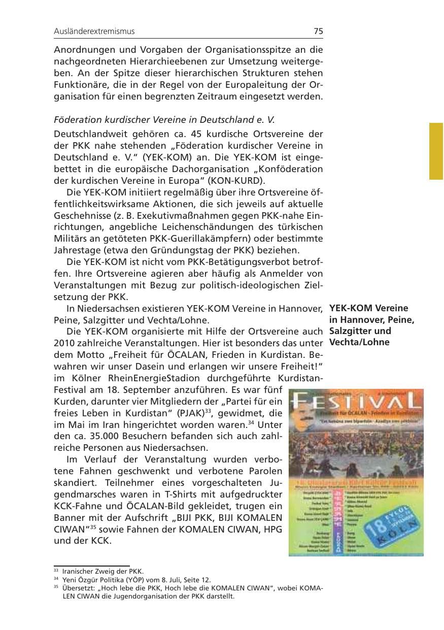 Seite 75 des Verfassungsschutzbericht 2010 Niedersachsen