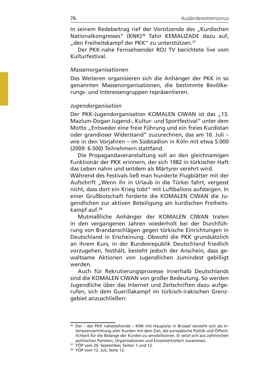 Seite 76 des Verfassungsschutzbericht 2010 Niedersachsen