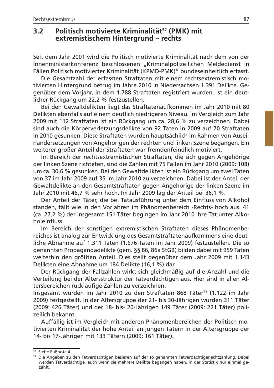 Seite 87 des Verfassungsschutzbericht 2010 Niedersachsen