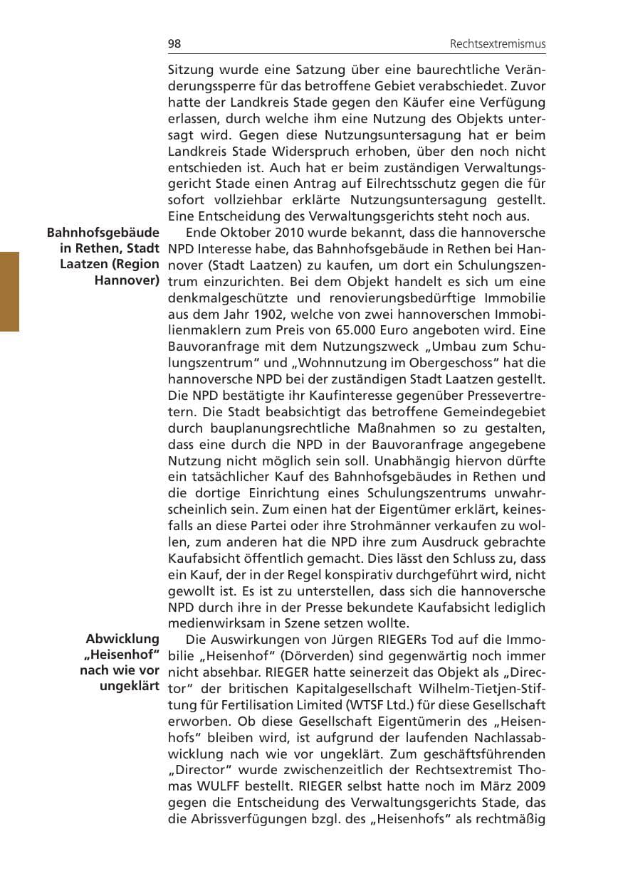 Seite 98 des Verfassungsschutzbericht 2010 Niedersachsen