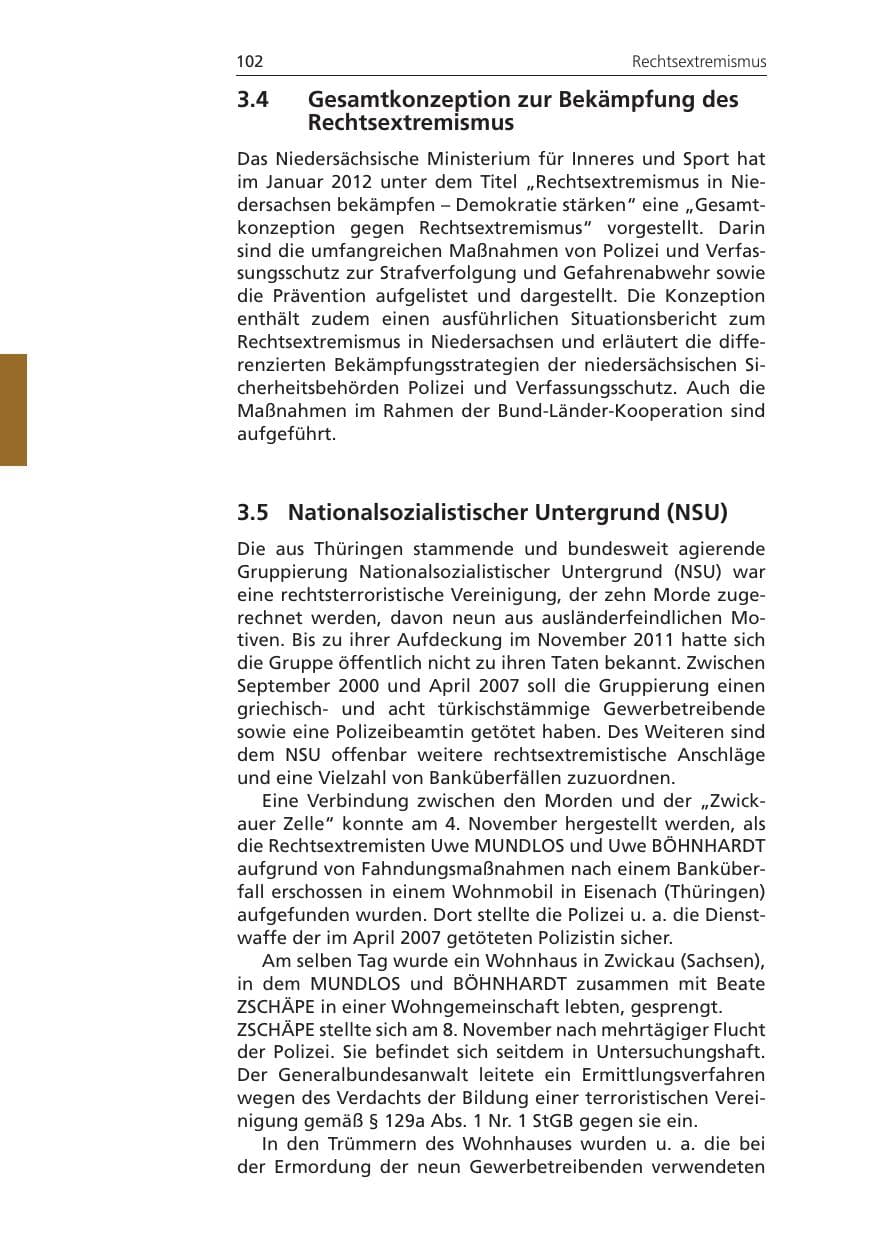 Seite 102 des Verfassungsschutzbericht 2011 Niedersachsen