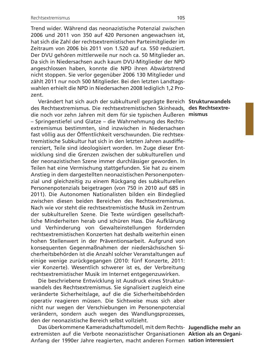 Seite 105 des Verfassungsschutzbericht 2011 Niedersachsen