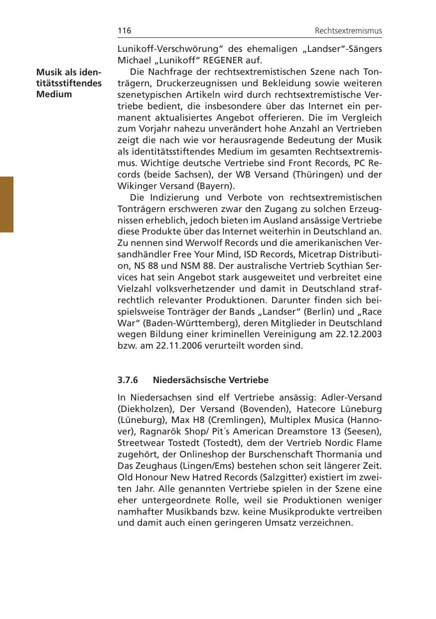 Seite 116 des Verfassungsschutzbericht 2011 Niedersachsen