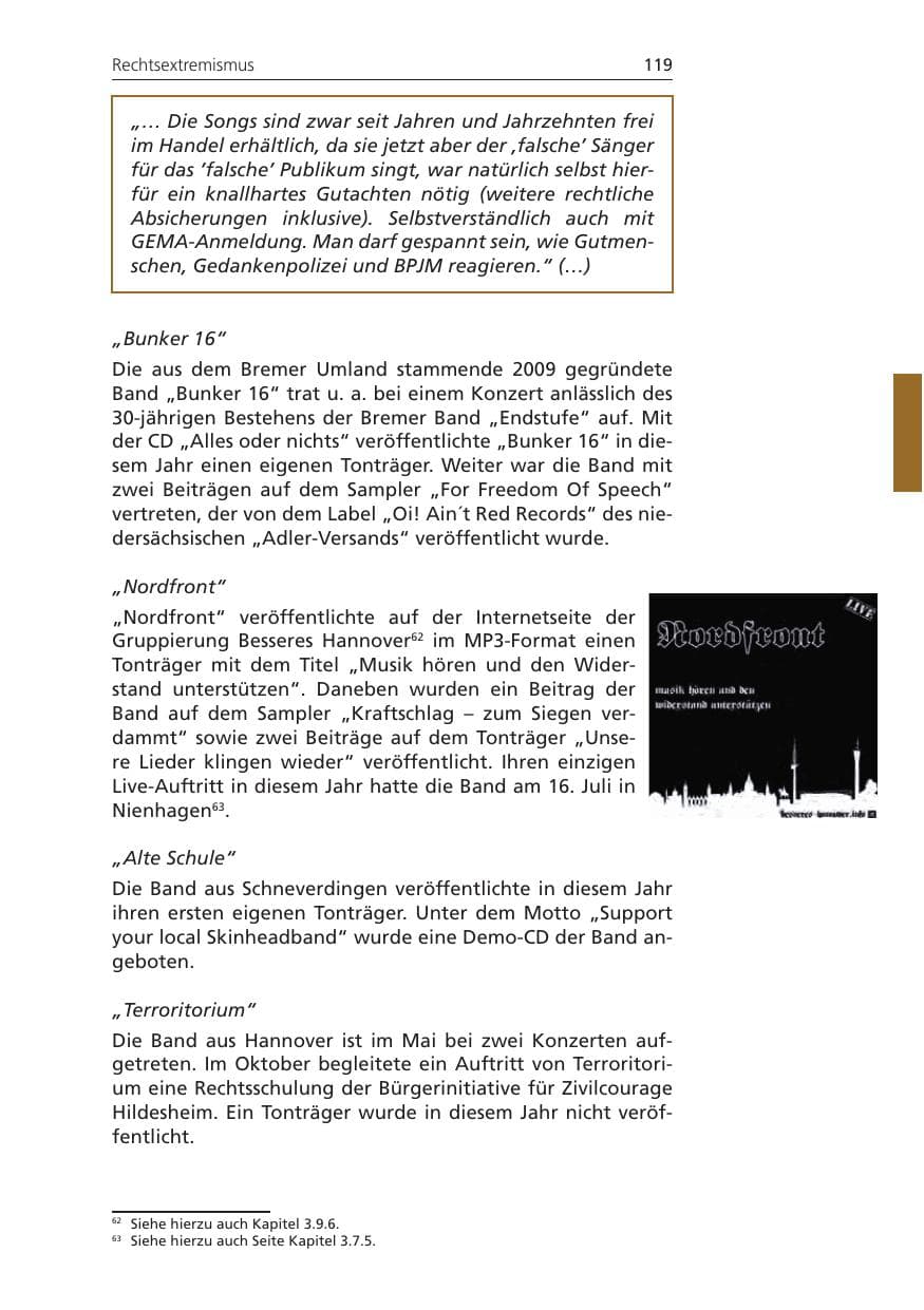 Seite 119 des Verfassungsschutzbericht 2011 Niedersachsen