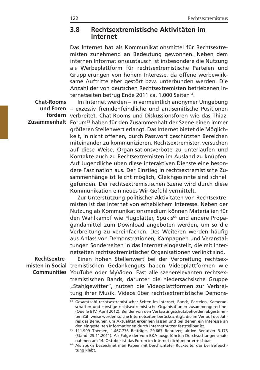 Seite 122 des Verfassungsschutzbericht 2011 Niedersachsen