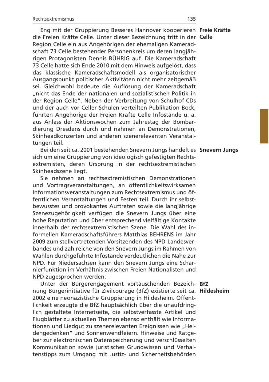 Seite 135 des Verfassungsschutzbericht 2011 Niedersachsen