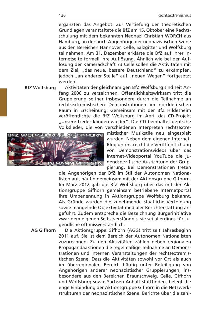 Seite 136 des Verfassungsschutzbericht 2011 Niedersachsen