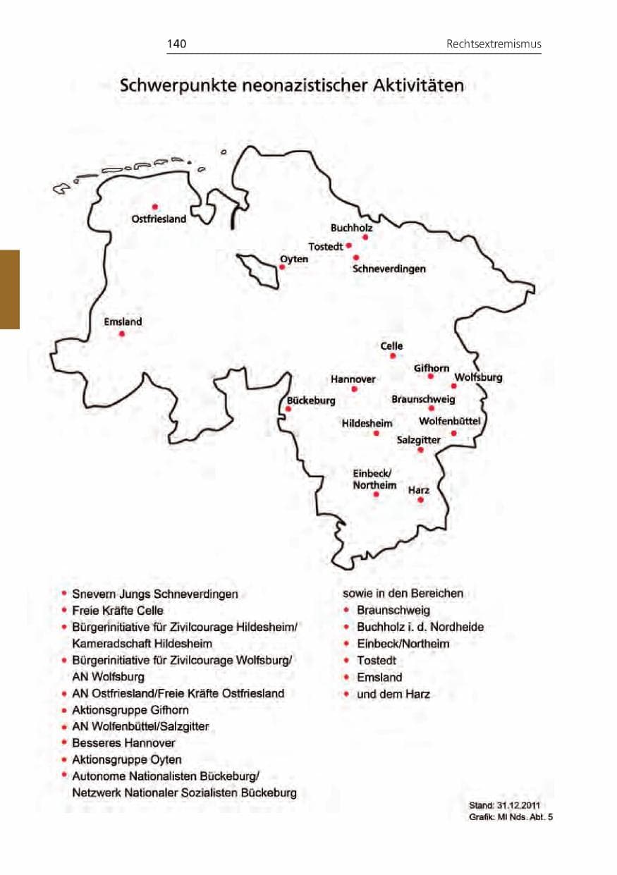 Seite 140 des Verfassungsschutzbericht 2011 Niedersachsen