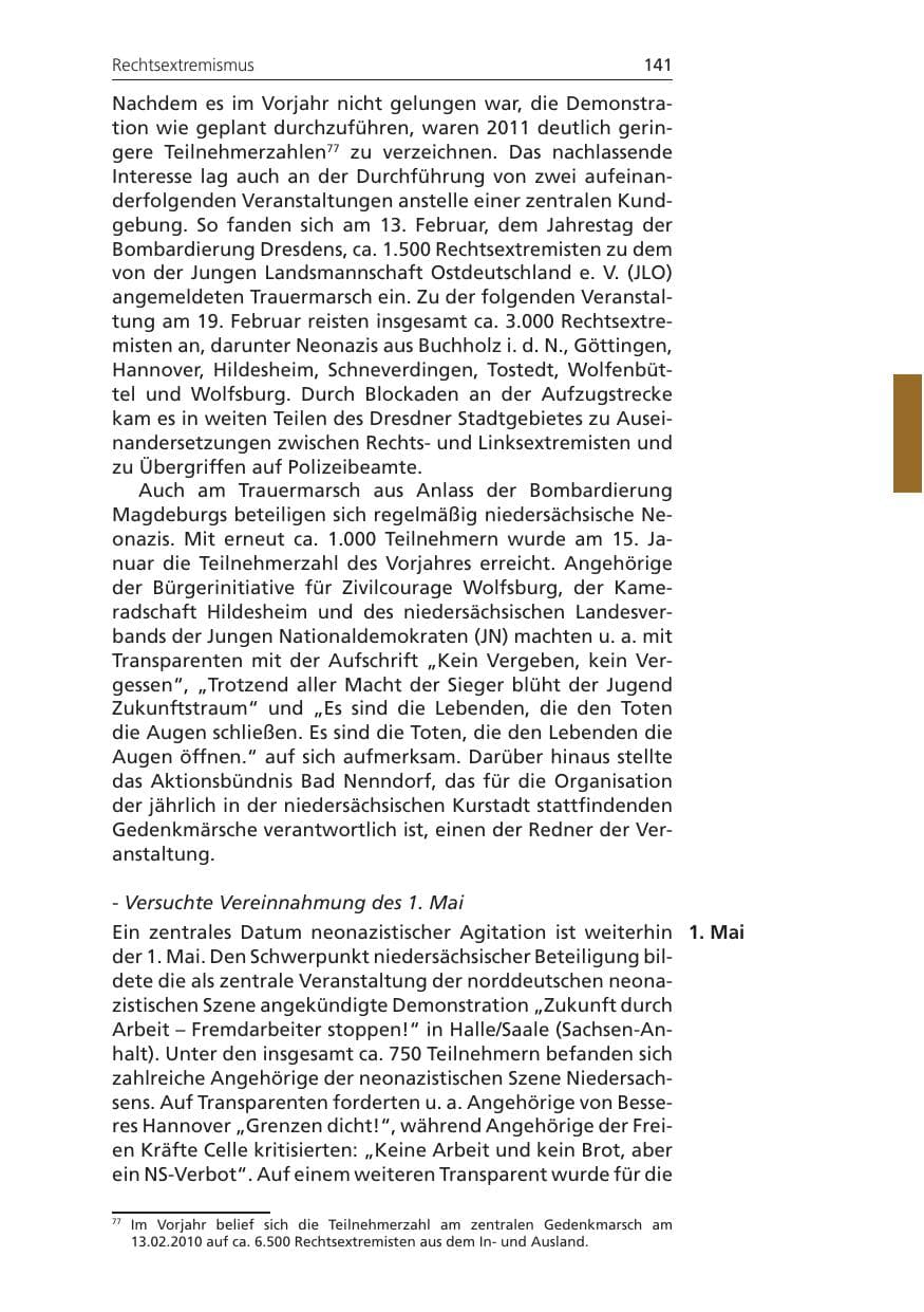 Seite 141 des Verfassungsschutzbericht 2011 Niedersachsen