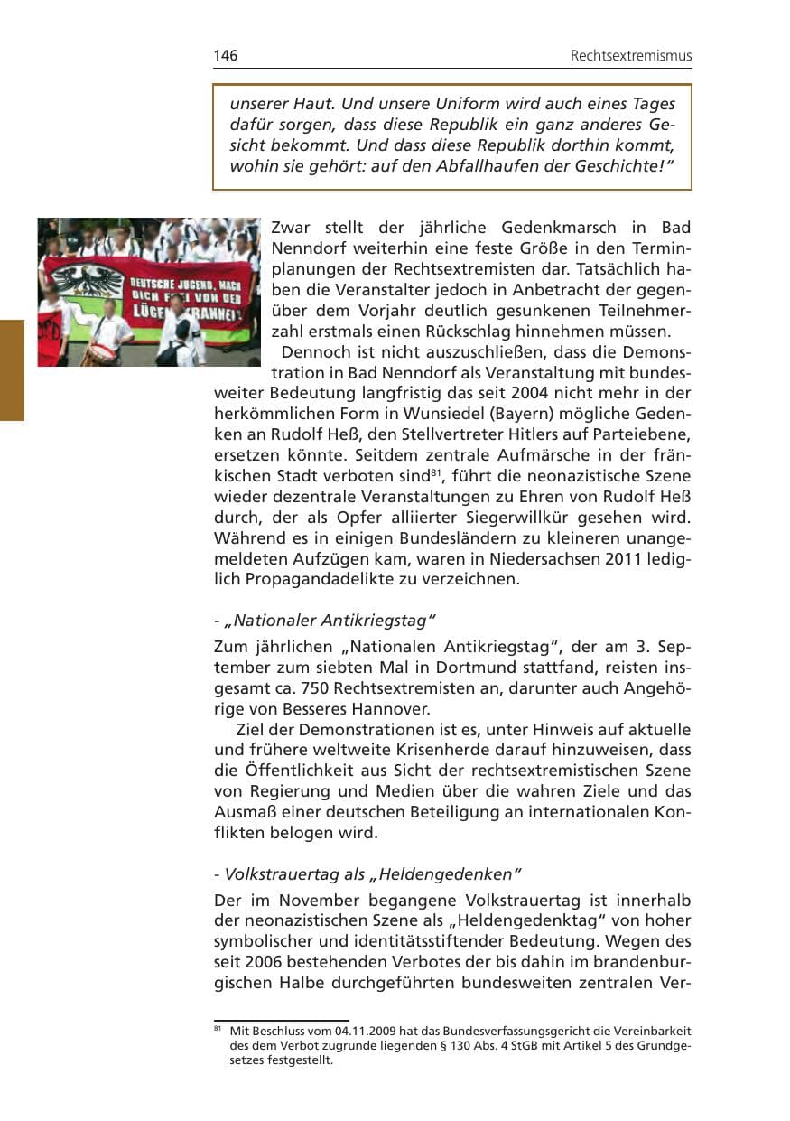 Seite 146 des Verfassungsschutzbericht 2011 Niedersachsen