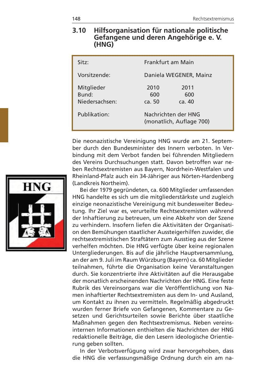 Seite 148 des Verfassungsschutzbericht 2011 Niedersachsen