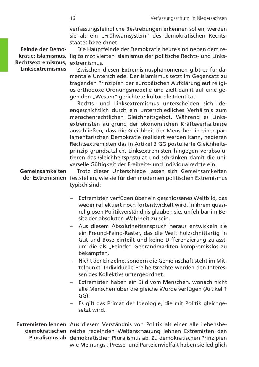 Seite 16 des Verfassungsschutzbericht 2011 Niedersachsen