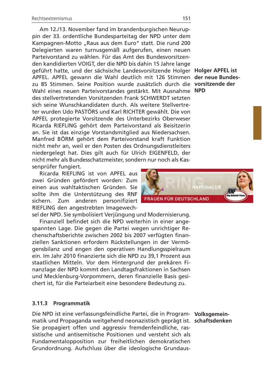 Seite 151 des Verfassungsschutzbericht 2011 Niedersachsen