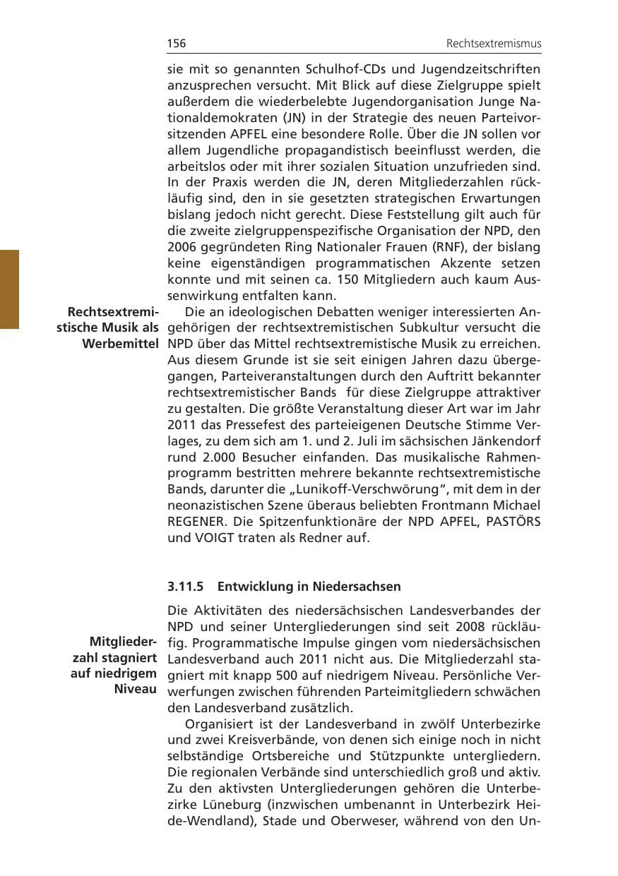 Seite 156 des Verfassungsschutzbericht 2011 Niedersachsen